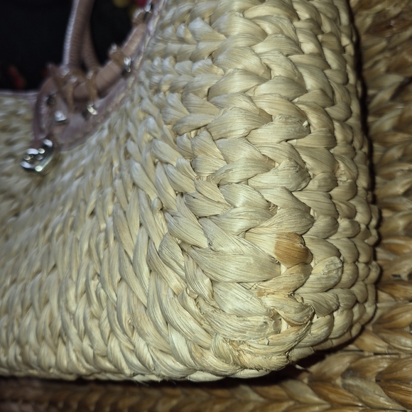 Vintage Brighton Leili Dusty Rose Pink Straw Leather Woven Handbag - Picture 6 of 13